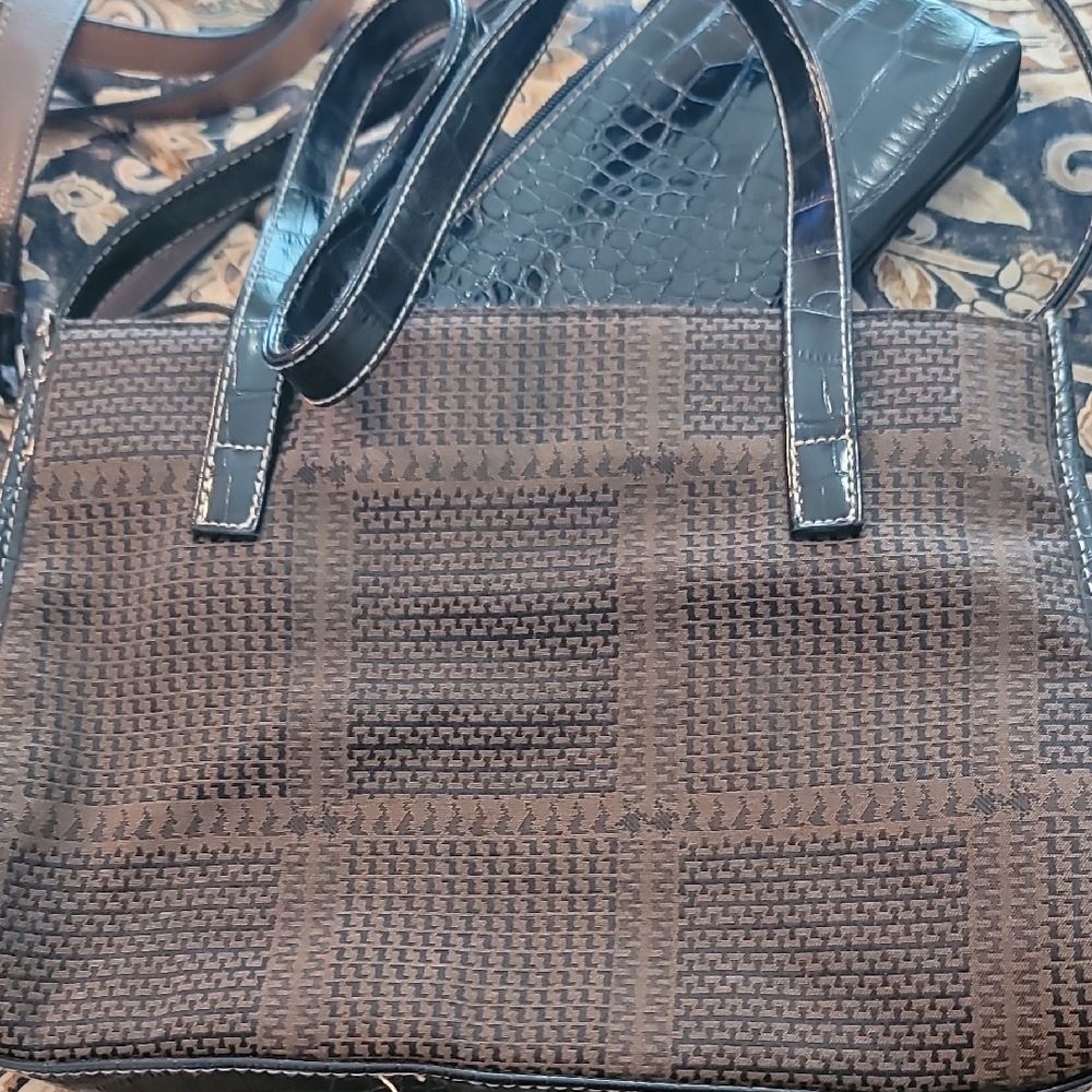 Brown and Black Vintage Handbag with Matching Pouch NWOT #205 - Picture 2 of 5